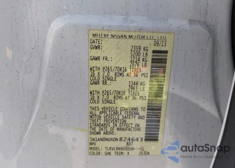2013 Nissan Xterra S из США, поврежденный, VIN 5N1AN0NUXDN824643